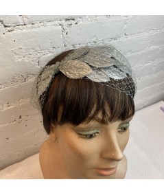 Grey Veiling with Silver Leaves Side Divot Headband