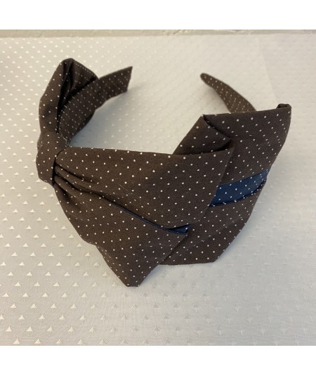Two Toned Cotton Bow Headpiece Brown Navy