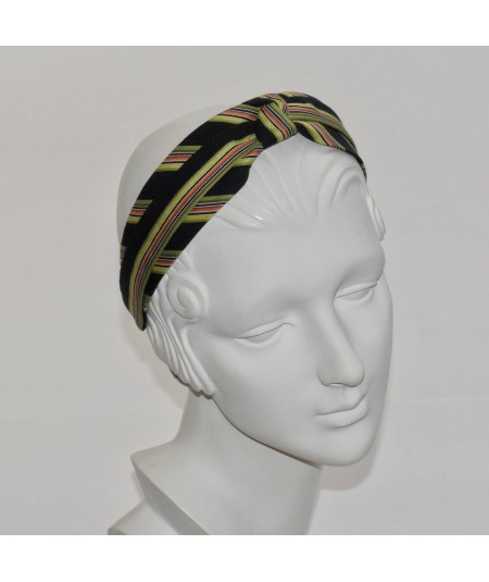 Black with Lime Cotton stripe Center Divot Headband