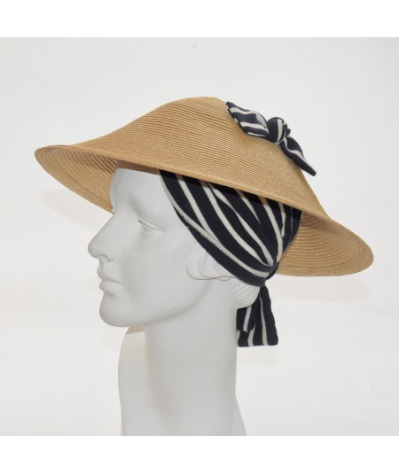 Wheat Straw Collie Hat with Navy/Ivory Jersey Turban