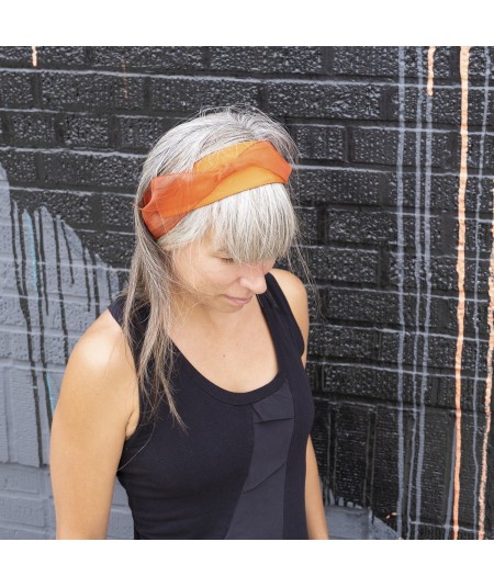 Orange Grosgrain Headband with Organza Long Tie