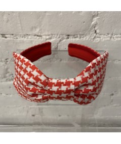 Red Cotton Check Bow Headband