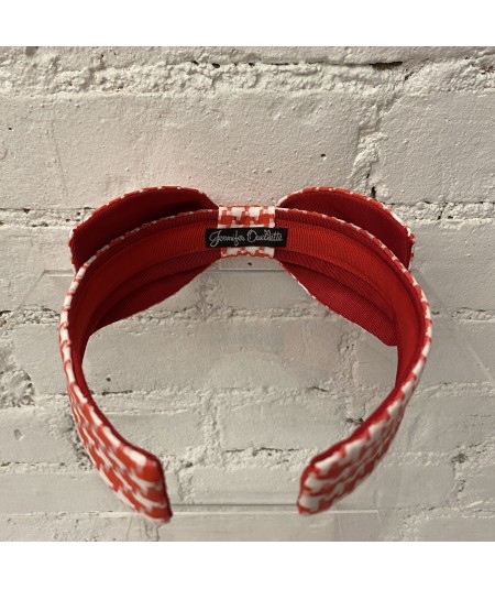 Red Cotton Check Bow Headband