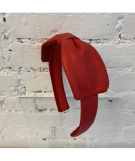 Warm Red Leather Center Bow Headband