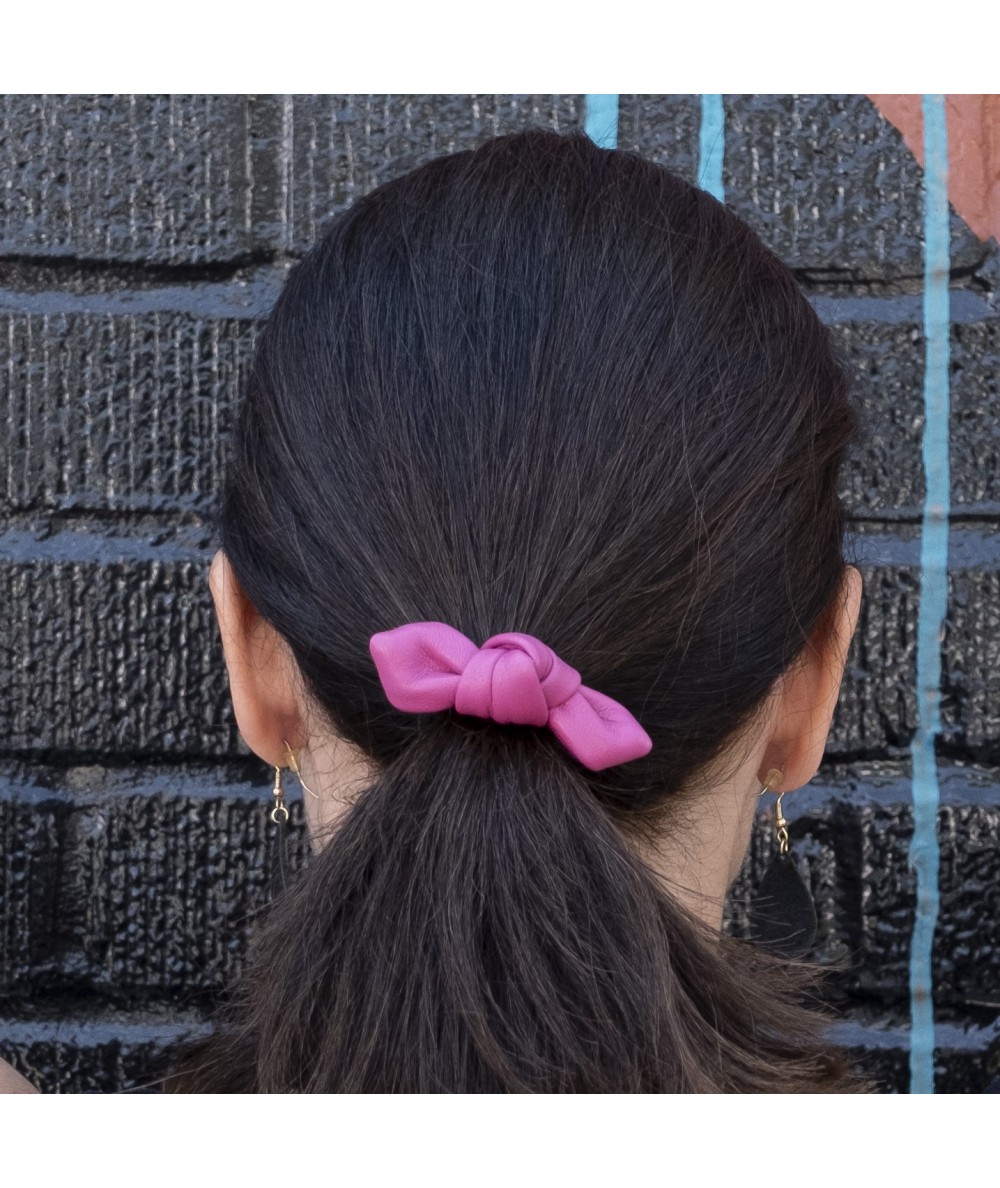 Fuchsia Leather Small Knot Ponytail Holder