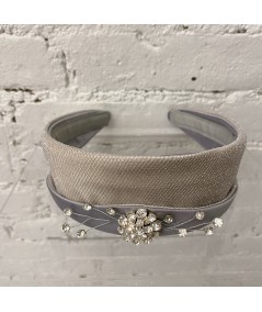 Grey Satin with Light Gold Metallic Tule and Sparkle Detail Princess Headband