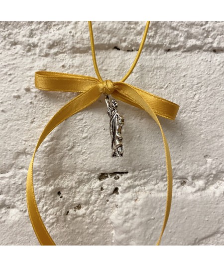 Yellow Gold Satin Bow with Statue of Liberty Charm Ponytail Holder