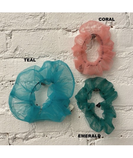 Teal BIG TULLE SCRUNCHIE - Coral - Emerald Tulle Color Option