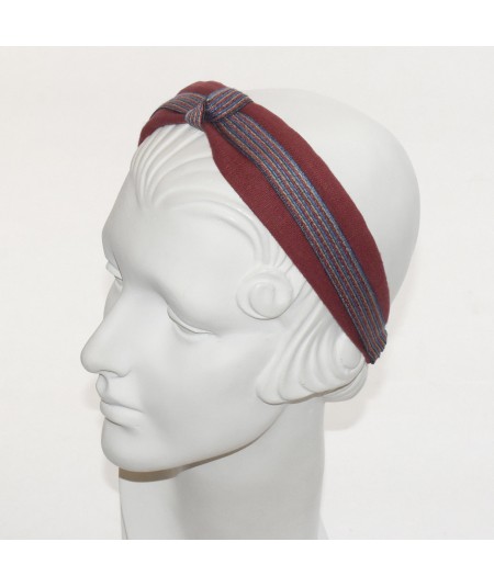 Red Linen and Poet Colored Stitch Divot Headband