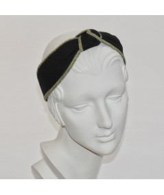 Black Twill with Green Straw Binding Blair Headband