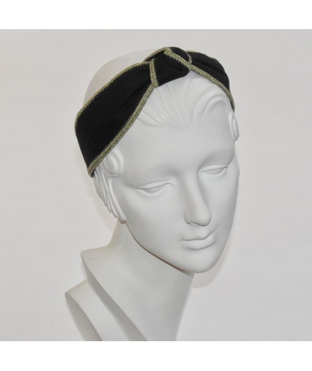 Black Twill with Green Straw Binding Blair Headband