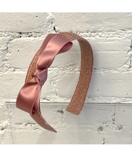 Raspberry Basic Wide Straw Headband Trimmed with Matching Satin Bow