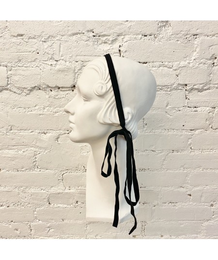 Black Suede Long Ties Headband