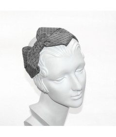 Steel Grey Bengaline Covered with Black Veiling Side Bow Headband