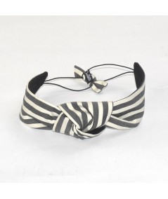 Cream/Charcoal Cotton Stripe Turban Headband with Elastic