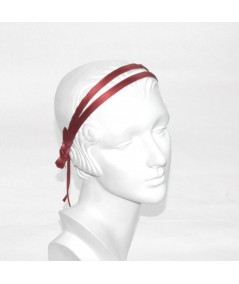 Rouge Double Satin Headband with Bow Tie at Nape of Neck