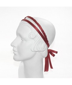Rouge Double Satin Headband with Bow Tie at Nape of Neck