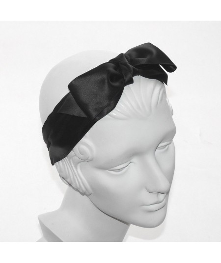 Black Satin Center Bow Headband