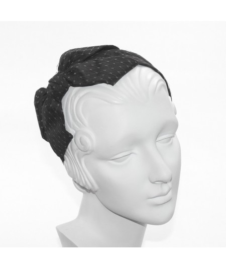 Black Satin Covered Grey Veiling Carolina Bow Headband
