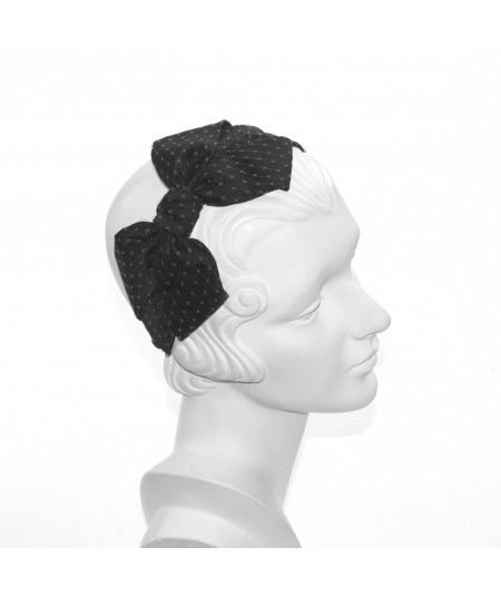 Black Satin Covered Grey Veiling Carolina Bow Headband