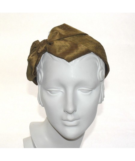 Antique Gold Satin Covered Olive Veiling Carolina Bow Headband