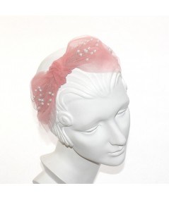 Coral Tulle Side Bow Pearls Headband