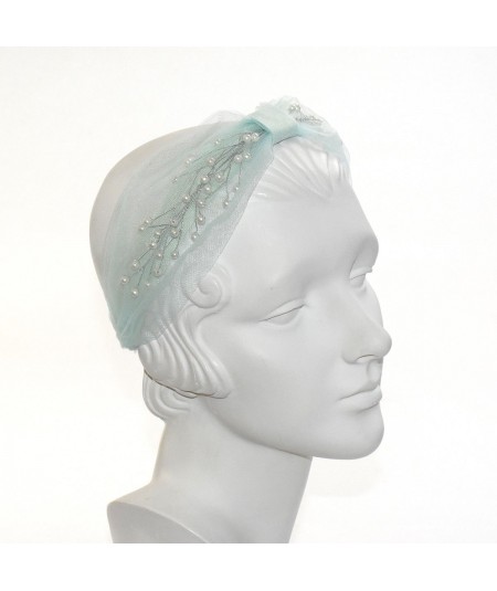 Sea Foam Extra Wide Tulle Center Divot Pearls Headband