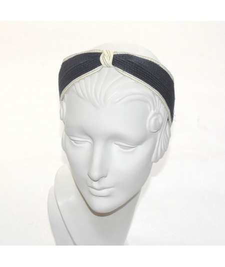 Navy with Natural Straw Two Tone Center Divot Headband