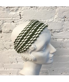 Green White Extra Wide Pleated Stripe Grosgrain Headband