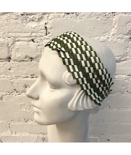 Green White Extra Wide Pleated Stripe Grosgrain Headband