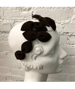 Brown with Hot Pink Stitch Vintage Styled Headpiece Sabrina - Handmade of Velour Felt