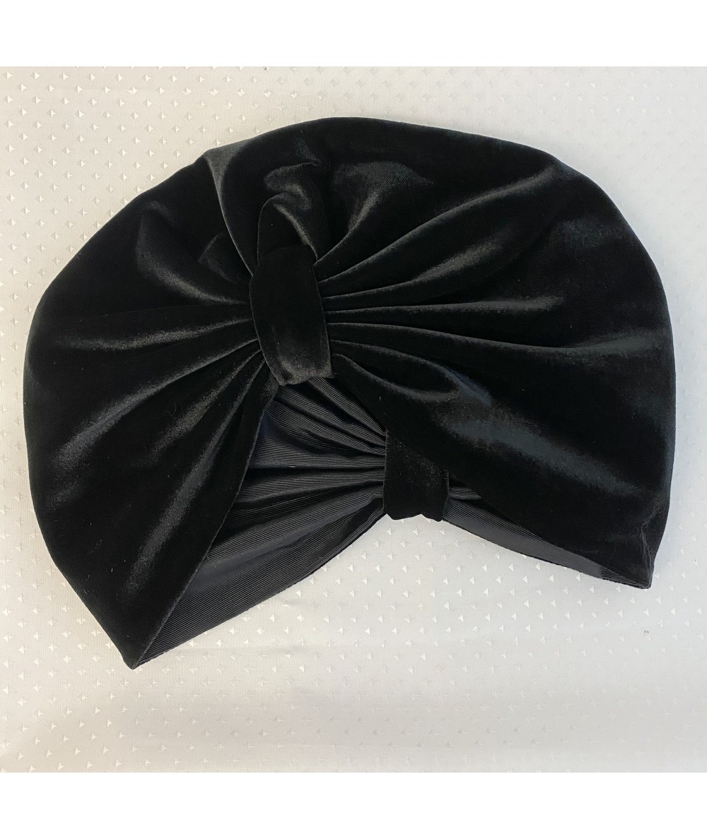 Black Velvet with Black Grosgrain Texture Turban Hat