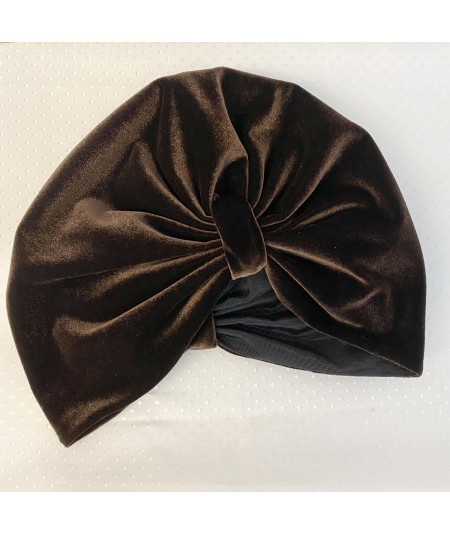 Brown Velvet with Black Grosgrain Texture Turban Hat