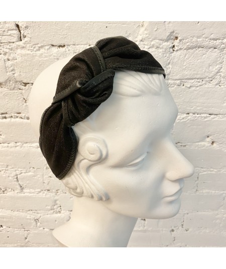 Indigo Denim with Brown Leather Side Turban Headband