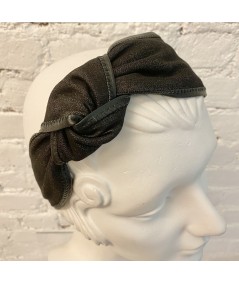 Indigo Denim with Brown Leather Side Turban Headband