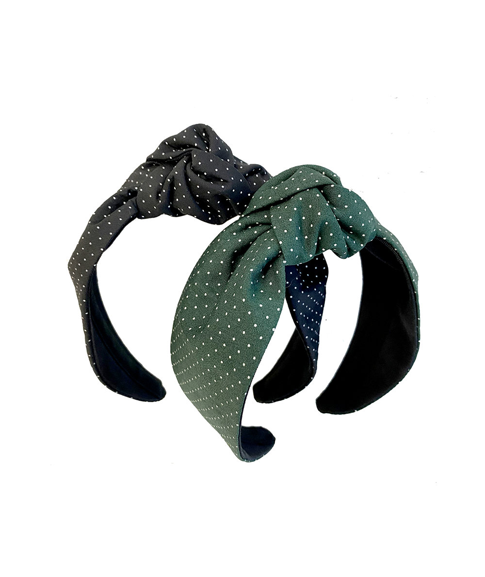 Black - Dark Green Dotted Cotton Print Blair Headband