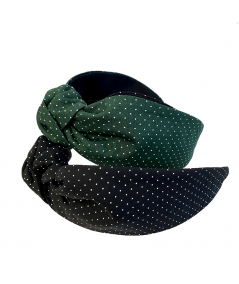 Black - Dark Green Dotted Cotton Print Blair Headband