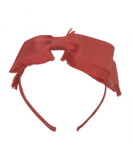 Red Grosgrain Frayed Bow Headband