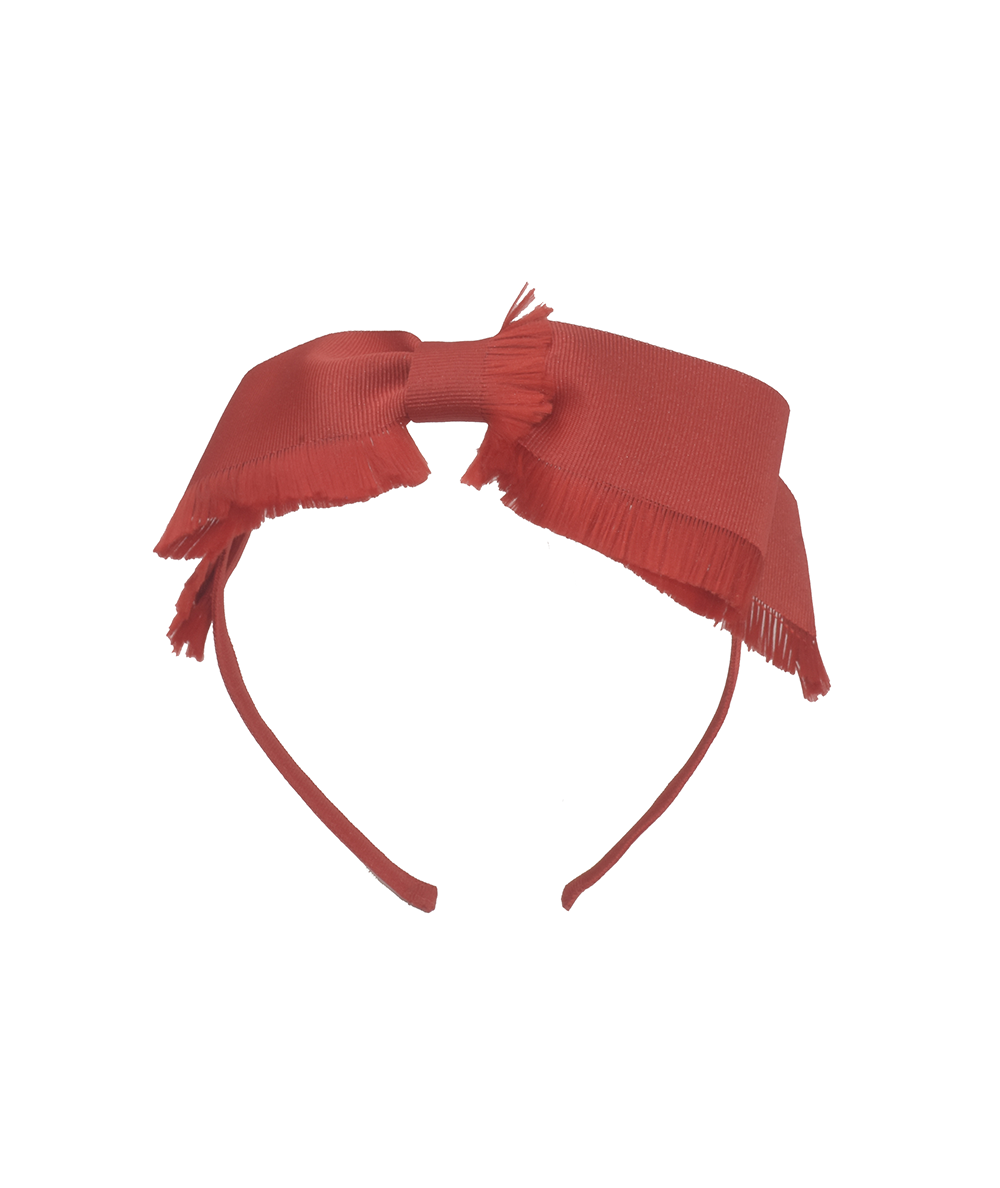Red Grosgrain Frayed Bow Headband
