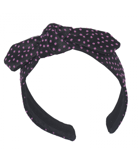 Black with Pink French Dotted Tulle Riveter Headband