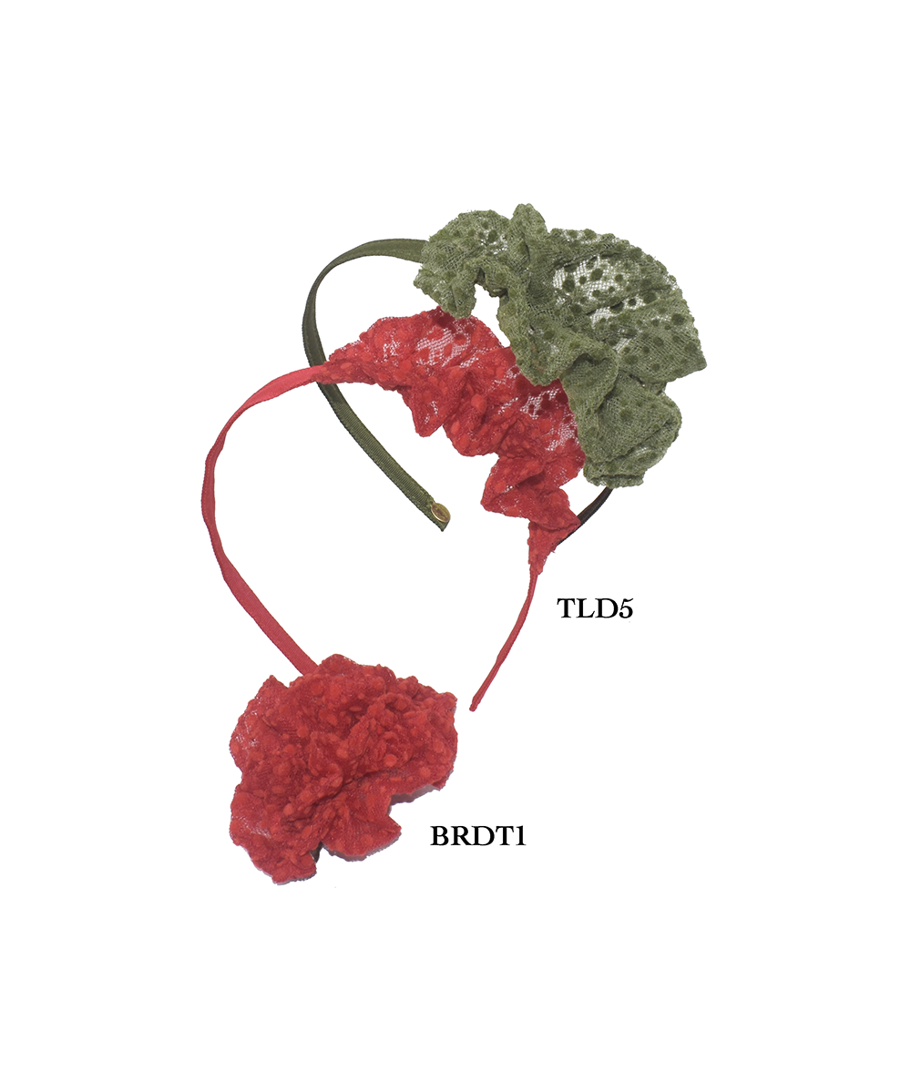 Green - Red Flocked Dotted Tulle Side Twist Headband. BRDT1 Red
