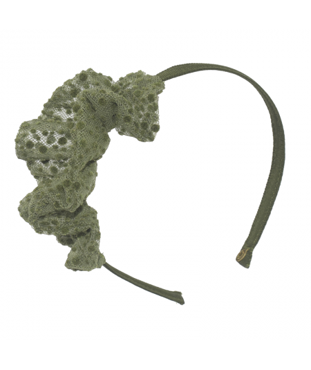Green Flocked Dotted Tulle Side Twist Headband