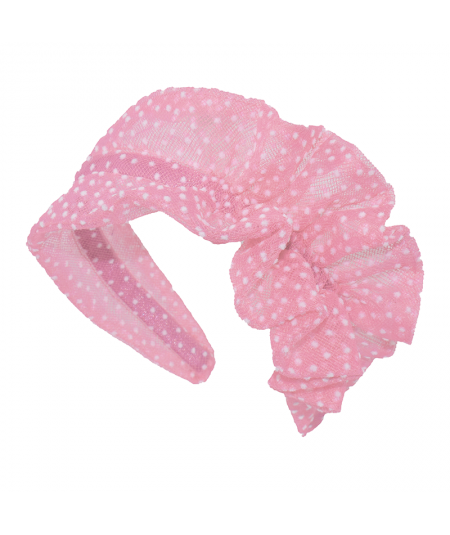Pink with White Flocked Tulle Side Ruffle Headband