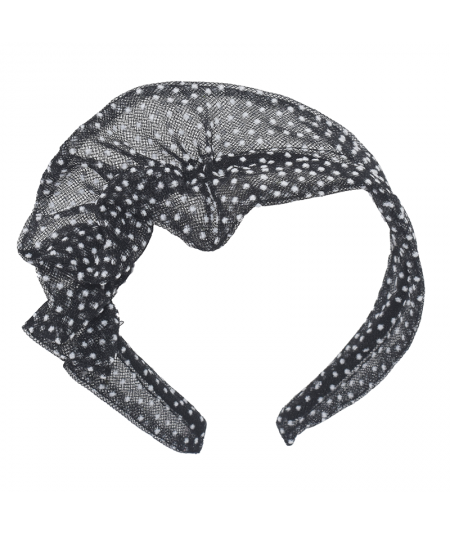 Black with White Flocked Tulle Side Ruffle Headband