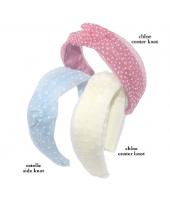 French Dotted Tulle Chloe Headband Pink with White, Ivory Dot- TLD7 Light Blue