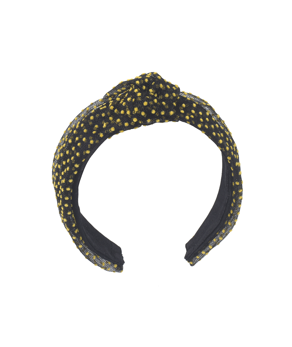 Black with Yellow French Dotted Tulle Chloe Headband
