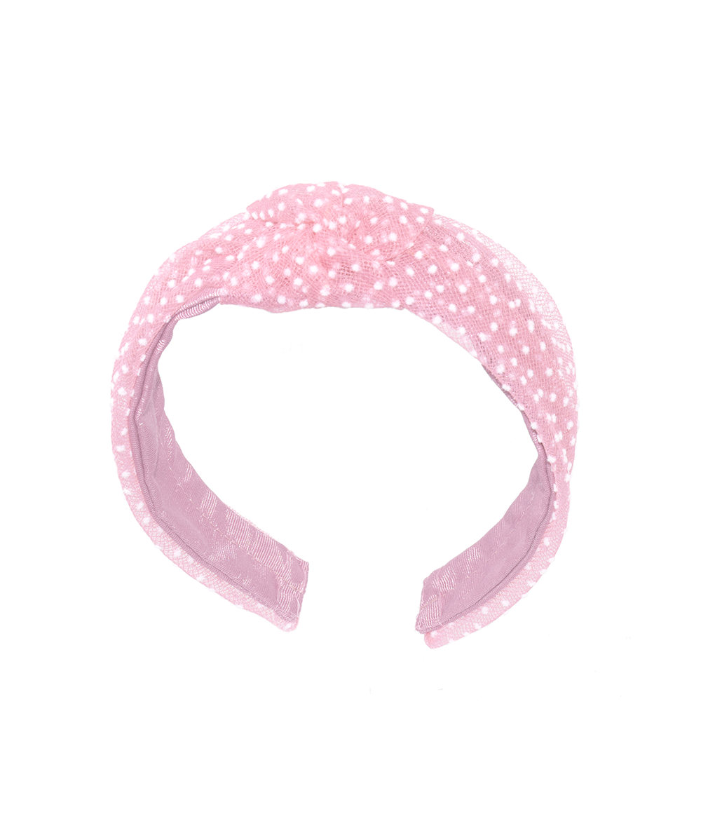 Pink with White French Dotted Tulle Chloe Headband