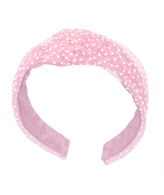 Pink with White French Dotted Tulle Chloe Headband