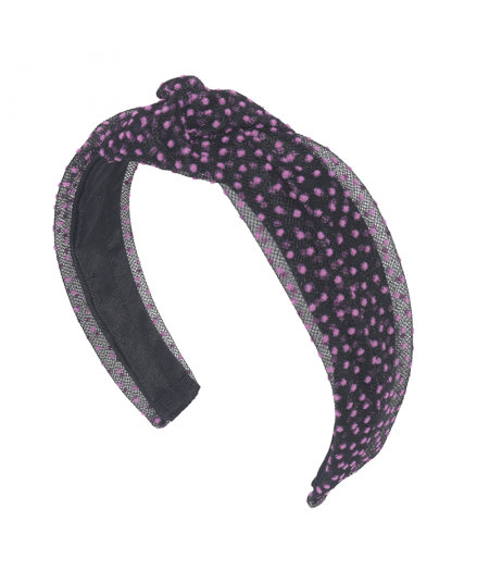 Black with Pink French Dotted Tulle Chloe Headband