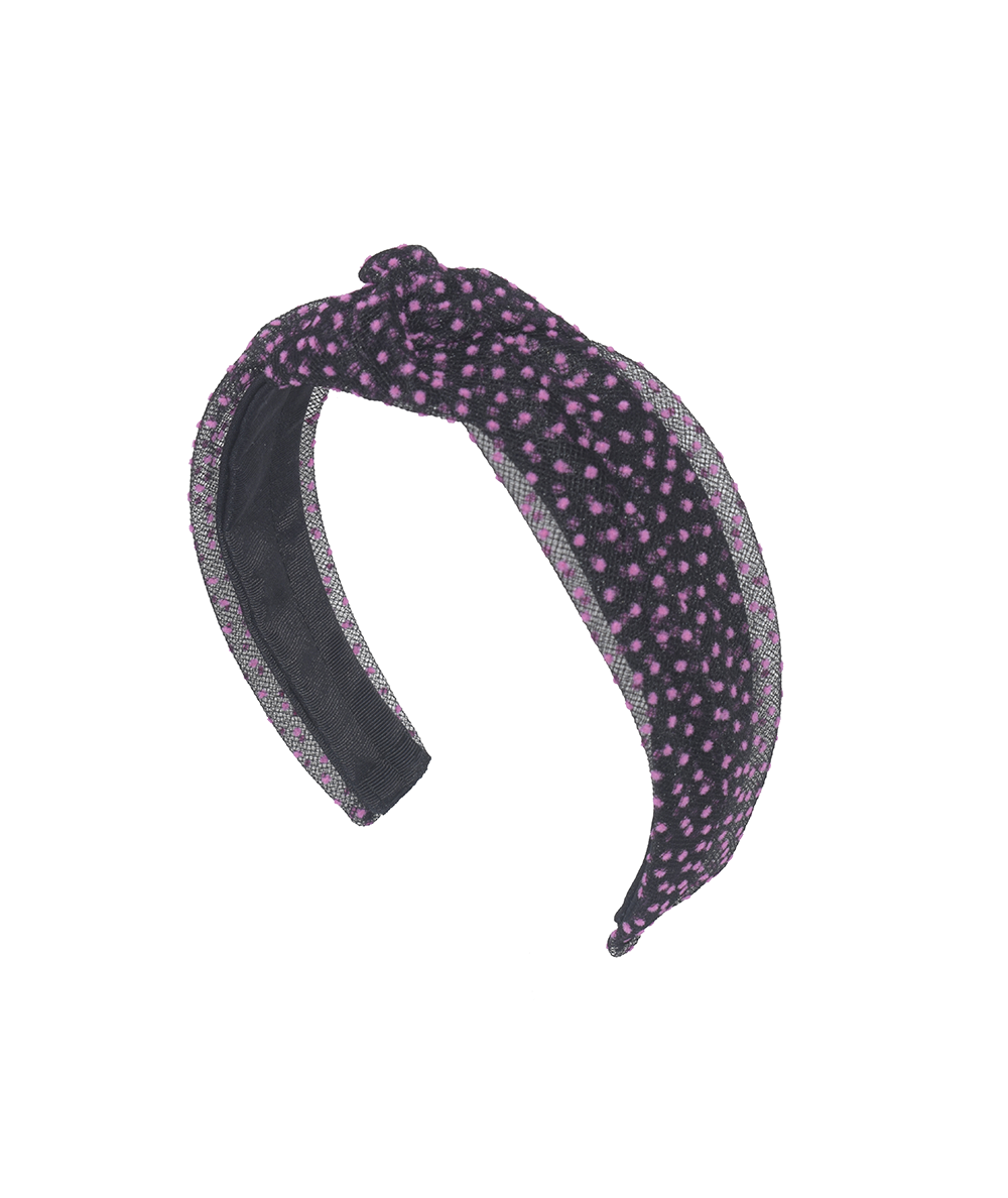 Black with Pink French Dotted Tulle Chloe Headband